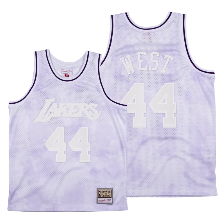 Men's Los Angeles Lakers Jerry West #44 NBA Cloudy Skies Mesh Hardwood Classics Grey Basketball Jersey TDJ6483KT